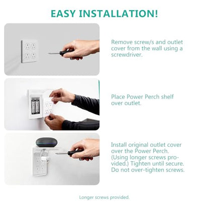WALI Double Outlet Shelf Wall Holder – Bathroom Shelf Duplex for Electric Toothbrush, HomePod Mini, Echo Dot & Phone Charging – White (DLS001)