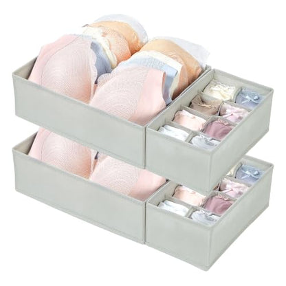 Vtopmart 4 Pack Large Bra Drawer Organizer, 14 Inch Foldable Fabric Underwear Storage Tray for Dresser Drawers, Keeps Shape for M-L/34D-38C Bras, Closet Organizer