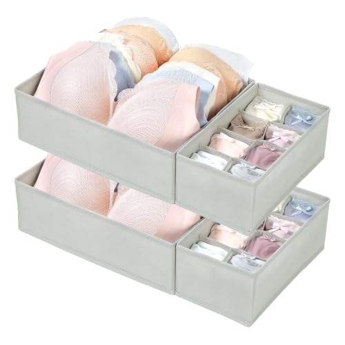 Vtopmart 4 Pack Large Bra Drawer Organizer, 14 Inch Foldable Fabric Underwear Storage Tray for Dresser Drawers, Keeps Shape for M-L/34D-38C Bras, Closet Organizer