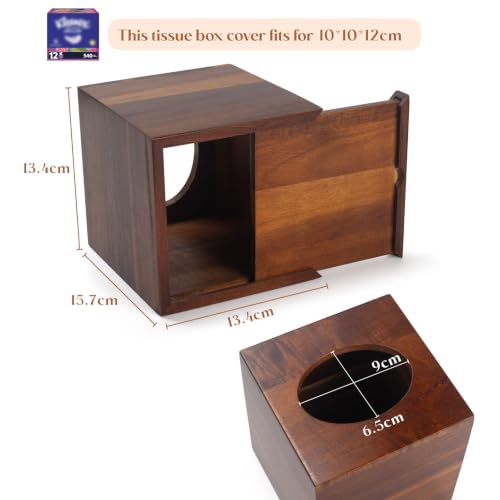 YANGQIHOME Tissue Box Cover Square, Acacia Wood Tissue Holder for Bathroom, Living Room, Dining Table, Decorative Cube Facial Tissue Box Cover, 5.3 x 5.3 x 6.1 inches
