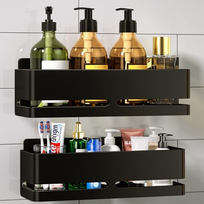 Shower Caddy,2-Pack Shower Shelf,no Drill Shower Organizer(Black) | Large Capacity No-Drill Bathroom Organizer,Aluminum Storage Basket, Adhesive Installation