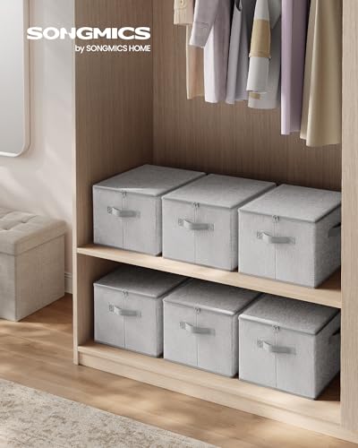SONGMICS Large Storage Bins with Lids, 31 Quart Fabric Closet Organizer With Zipper, 3 Pack Foldable Storage Boxes, 15.7 x 11.8 x 9.8 Inches, Dove Gray URZB003W01