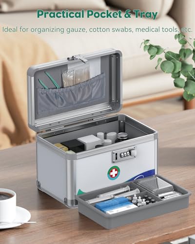 Uniclife Medicine Lock Box,10x6x6.5 in, Medication Lock Box With Code | Security combination lock, robust aluminum construction, portable carry handle, removable ABS tray, ideal for home & office