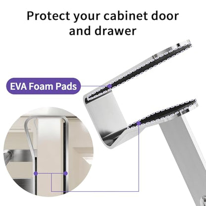 2 Pack Over Cabinet Towel Holder for Kitchen, Drawer, Brushed | Stainless Steel Over the Cabinet Dish Towel Rack, Kitchen Cabinet Door Towel Hanging Bars for Bathroom, RV