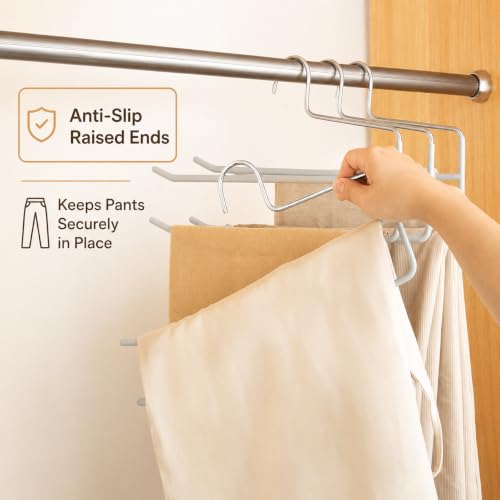 Pants Hangers for Closet, Open Ended 2 Tier Hanger with Space Saving Dual Layer Design, Non Slip PVC Coated Metal Construction, Closet Storage Solution for Pants, 10 Pack, Gray