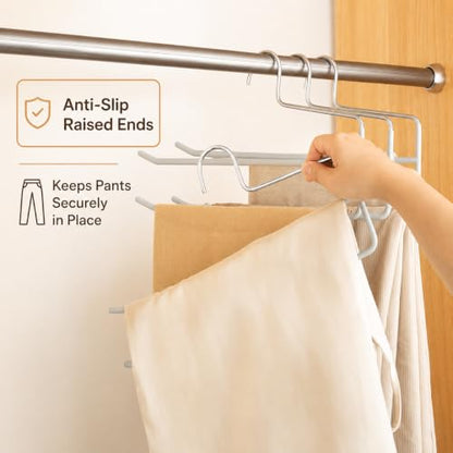 Pants Hangers for Closet, Open Ended 2 Tier Hanger with Space Saving Dual Layer Design, Non Slip PVC Coated Metal Construction, Closet Storage Solution for Pants, 10 Pack, Gray