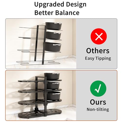Adjustable Heavy Duty Pots and Pans Organizer Under Cabinet, 8-Tier Pot and Pan Organizers Inside Cabinet, Kitchen Cabinet Organizers and Storage, Black