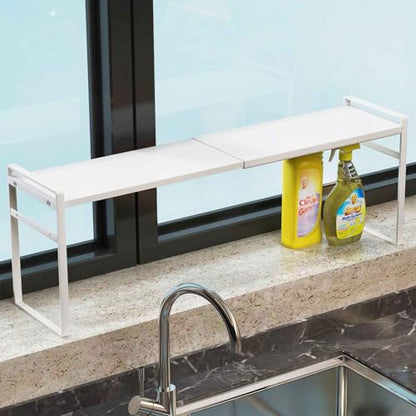 Extendable Narrow Tall Storage Shelf for Windowsill & Kitchen, White | Window Sill Plant Shelf, For Kitchen Bathroom, Stackable, Thin Shelves for Narrow Spaces, 13.8-23.6"L × 3.5"W × 7.2"H