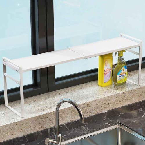 Extendable Narrow Tall Storage Shelf for Windowsill & Kitchen, White | Window Sill Plant Shelf, For Kitchen Bathroom, Stackable, Thin Shelves for Narrow Spaces, 13.8-23.6"L × 3.5"W × 7.2"H