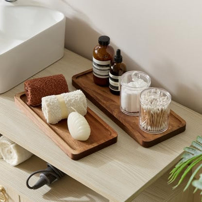 Bathroom Vanity Tray, Acacia Wood Counter Tray, Toilet Tank Tray, Appetizer Charcuterie Snack Serving Board, 11.8 x 5.5 x 0.8 inch