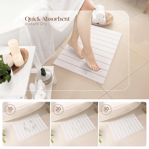 Diatomite Stone Bath Mat for Bathroom – Roll-Up & Foldable | 23.62" x 15.75" | Quick Drying & Super Absorbent | Long Diatomite Stone Drying Mat| Non-Slip | Durable | Off White