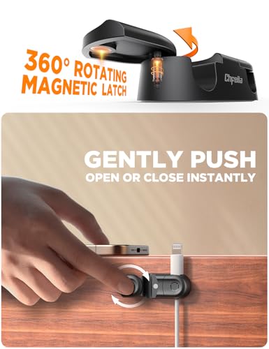 Magnetic Cable Clips - Chfeila 4Pack Cord Holder Clips, Cord Management | Double Cord Clip, 360° Rotatable Cord Organizer, Wire Organizer Holder for Nightstand, Home Office Desk Accessories Decor