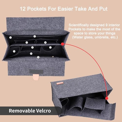 Purse Organizer Insert for LV On The Go MM Dior Medium Book Tote,Gray | Felt Bag Organizer with Cover, 9 Sections, Zipper Pocket, Water Bottle Holder, Handbag Shaper, Keeps Shape, Easy Access