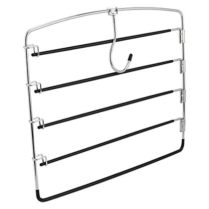 JAPCHET 6 Pack Non Slip Space Saving Pants Hangers - 5 Layers Stainless Steel Swing Arm Clothing Hangers Closet Organizer for Scarfs, Trousers, Ties, Black