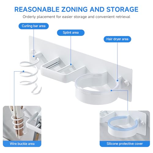 Hair Dryer Holder Wall Mounted,Blow Dryer, Curling Iron, Straightener Holder 3 in 1 Bathroom Metal Hair Tool Organizer Rack-Matte White-1