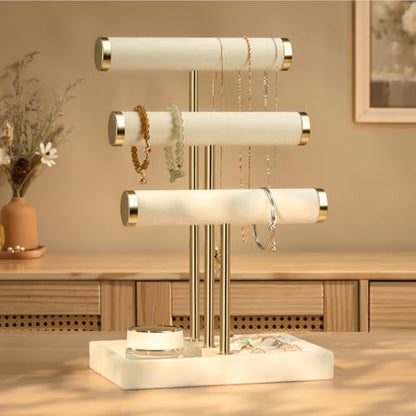 bussdis Jewelry Organizer Stand Display, 3 Tier Beige Velvet Bracelet Holder