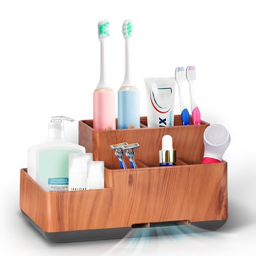 Toothbrush Holder with Anti-Slip, Bathroom Organizer Countertop Detachable | Multifunctional Storage, Easy Cleaning,Bathroom Caddy for Toothpaste, shaver, Vanity Organizer, Office