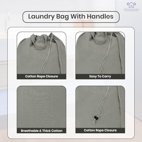 LFH Home Cotton Rich Canvas Large Laundry Bag with Handle, Heavy Duty Drawstring Closure Washable Laundry Bags, School Travel, Home, Hotel, College Dorm, Organizer Sack, Toys 20x30-Grey