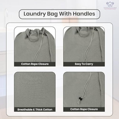 LFH Home Cotton Rich Canvas Large Laundry Bag with Handle, Heavy Duty Drawstring Closure Washable Laundry Bags, School Travel, Home, Hotel, College Dorm, Organizer Sack, Toys 20x30-Grey