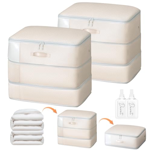 Comforter Storage Bag - Large Capacity Blanket Sto... (2 Count | Beige | Nylon)