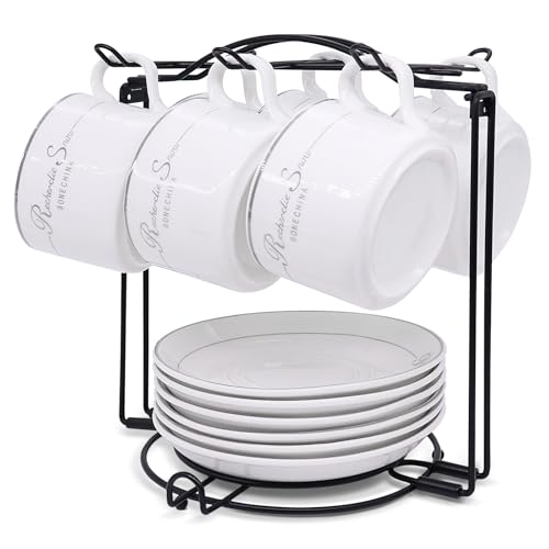 Coffee Cup Holder,Foldable Metal Tea Cup Holder for Cup,Saucers & Spoons | Storing and Displaying Cups,for Countertop,Sturdy & Rust-Resistant,Space Saving,Easy Assembly,Home Decor & Organizer
