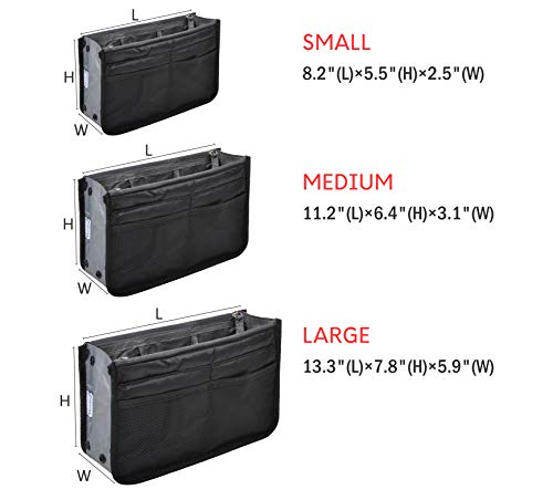 Vercord Purse Organizer Insert for Handbags Bag Organizers Inside Tote Pocketbook Women Nurse Nylon 13 Pockets Black Large