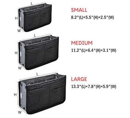Vercord Purse Organizer Insert for Handbags Bag Organizers Inside Tote Pocketbook Women Nurse Nylon 13 Pockets Black Large
