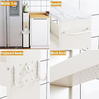 XYZLVSI Slim Storage Cart, 4 Tier Narrow Kitchen Rolling Cart with Wheels | 5.1" W narrow shelf for small spaces, 13" bottom metal utility cart with handle for bathroom/laundry, skinny storage cart