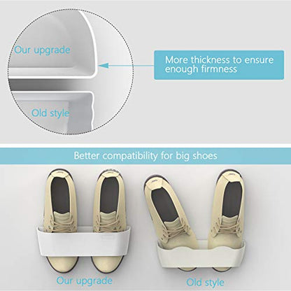 Wall Mounted Shoes Rack 4Pack with Sticky Hanging Strips, Plastic Shoes Holder Storage Organizer,Door Shoe Hangers (SM03-White-4)