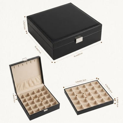 50 Grid Earring Holder Organizer,2 Layer Jewelry Box for Women | Faux Leather,Velvet Lining,Adjustable Divider,Jewelry Organizer for Ring Necklace and Bracelet,for Home Use and Jewelry Store