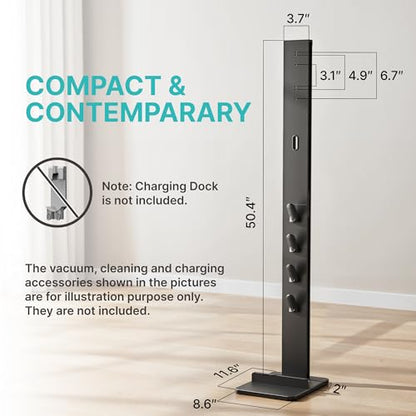 Vacuum Cleaner Stand, Compatible with Dyson Gen5 V15, with 4 Hooks | for V12 V11 V10 V9 V8 V7 V6, Floor Cordless Vacuum Accessory Holder, Attachment Organizer, Black