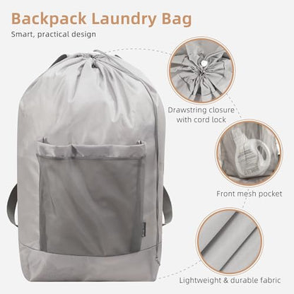STORAGE MANIAC 2-in-1 Laundry Hamper with Laundry Backpack Bag, 90L Metal Frame Laundry Basket, Dirty Clothes Bag with Shoulder Straps and Mesh Pocket for College, Travel, Laundromat, Apartment, Gray