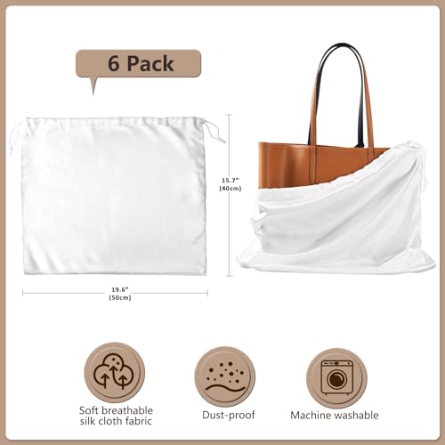 6 Pack 19.6 x 15.7 in Dust Bags for Purses and Handbags | Silk Cloth Bag With Drawstring Dust Bags for Storage Handbag, Purse, Shoes, Boots (White)