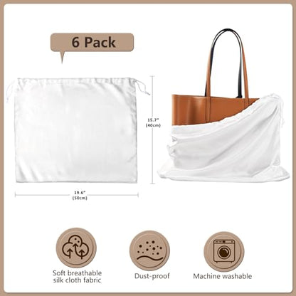 6 Pack 19.6 x 15.7 in Dust Bags for Purses and Handbags | Silk Cloth Bag With Drawstring Dust Bags for Storage Handbag, Purse, Shoes, Boots (White)