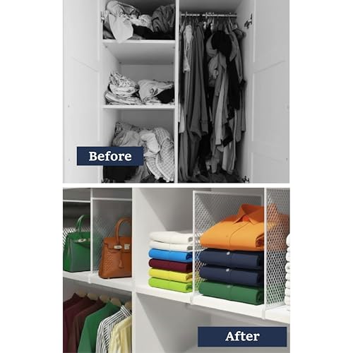 Nexu 6-Pack Metal Mesh Shelf Dividers for Closet Organization, Ultra-Stable Under-Shelf Hook Closet Dividers, Heavy Duty Purse, Handbag & Bag Organizer for Shelving, Clothes, Bedroom, White