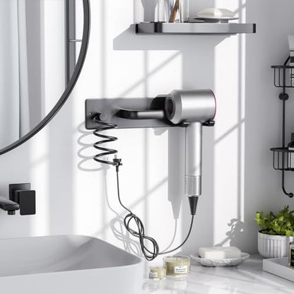 Hair Dryer Holder Wall Mount Aluminum Alloy Hot Tools Organizer | Heavy Duty, Matte Black