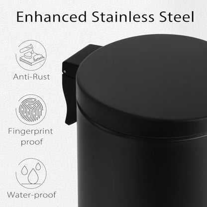 TIPGO 1.2 Gallons Small Black Trash Can, Bathroom Garbage Can with lid, Foot Pedal Trash Bin, Mini Round Wastebasket for Bathroom, Bedroom, Office, 4.5 Liters, Matte Black