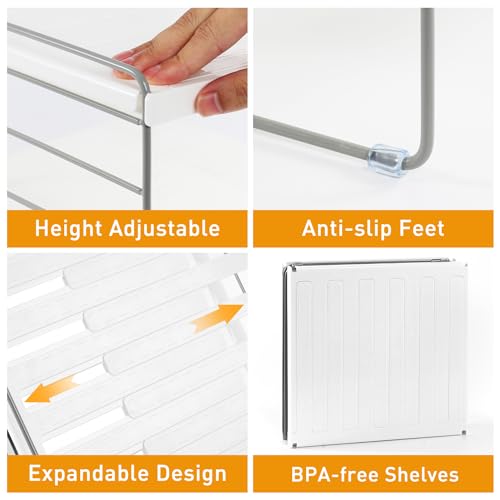 JUPELI Foil and Plastic Wrap Organizer, Expandable Kitchen Pantry Storage, Height Adjustable Cabinet Rack for Kitchen Organization, Aluminum Foil -3 Tier 9.8" to 15.6"L
