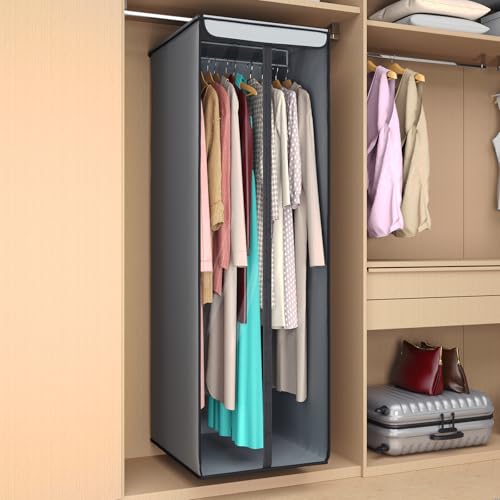 Univivi Garment Bags for Hanging Clothes, Cloth Bag 54 In, 2 PCS, Grey | Large Capacity, Easy Assembly, Clear Window, Dustproof, Durable Zipper, Hanging Garment Storage Bag for Suit, Coat, Dress