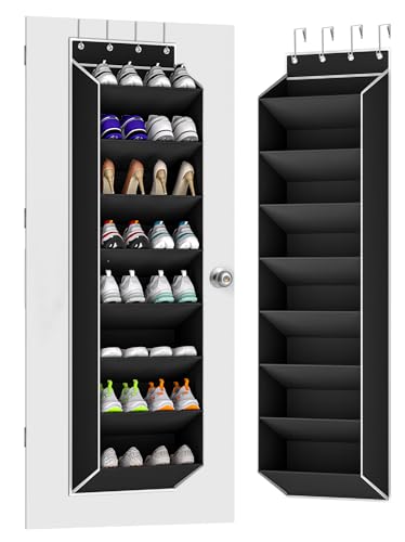 KYEVIS Over The Door Shoe Organizer Storage Fit 16-24 Pairs Hanging Shoe Rack Organiser for Closet Door, Deep Pocket Shoe Holder for Sneakers,Boots Storage(1 Pack Black)