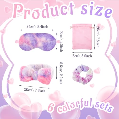 Wavwavw 24 Pcs Sleepover Supplies for Women Spa Headband Plush Eye Mask Bow Makeup Headbands Storage Bags Pajama Party Favors for Birthday Spa Bachelorette Party