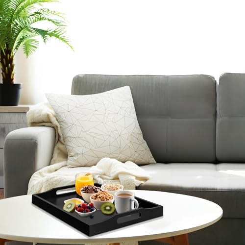 Bamboo Food Serving Tray with Handles,Breakfast Be... (Black | Bamboo)