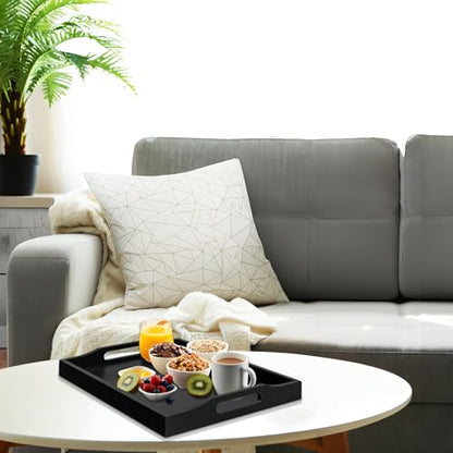 Bamboo Food Serving Tray with Handles,Breakfast Be... (Black | Bamboo)