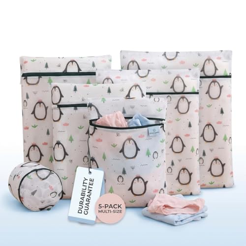 Mesh Laundry Bags for Delicates – 5-Pack (Bra Bag + S/M/L/XL) | Durable Honeycomb Mesh, Protects Clothing in Washer & Dryer, Travel Organizer – Ideal for Bras, Lingerie, Sweaters