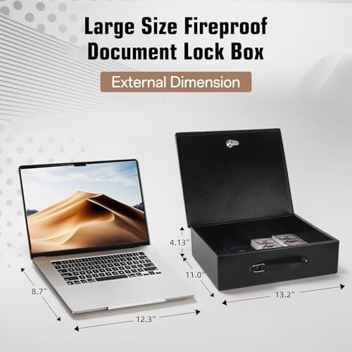 Fireproof Document Box, Fire Resistant Safe Box with Key Lock for Home, Portable Fireproof Lock Box for Personal Items, Passport, Cash, Tablet, X Large 13.2" x 11" x 4.13"