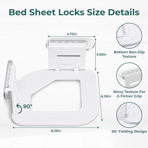 Bed Sheet Holders for Corners, Fitted Sheet Holder & Sheet Fasteners, No More Loose Sheets, Keep Sheets Firm & Tight, No-Slip Lock Design, Fit All Mattress Sizes
