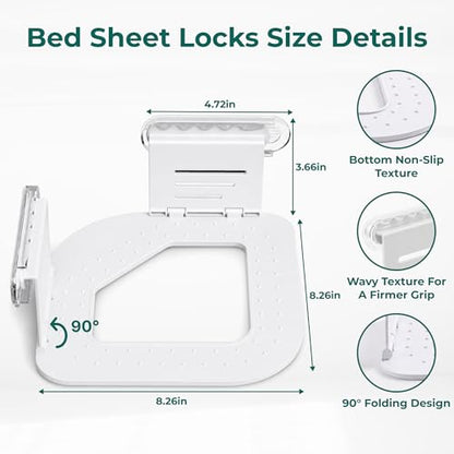 Bed Sheet Holders for Corners, Fitted Sheet Holder & Sheet Fasteners, No More Loose Sheets, Keep Sheets Firm & Tight, No-Slip Lock Design, Fit All Mattress Sizes