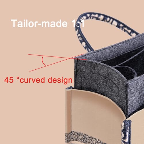 Purse Organizer Insert for LV On The Go MM Dior Medium Book Tote,Gray | Felt Bag Organizer with Cover, 9 Sections, Zipper Pocket, Water Bottle Holder, Handbag Shaper, Keeps Shape, Easy Access