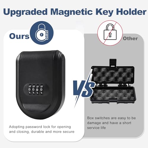 Magnetic Key Box for Under Car with Combination Lock Hidden Key Holder for Outside Storage Sparekey Outdoor (1, Black)