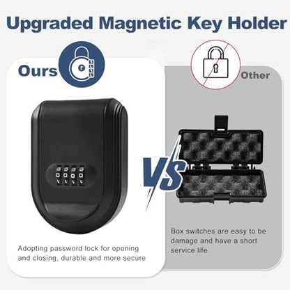 Magnetic Key Box for Under Car with Combination Lock Hidden Key Holder for Outside Storage Sparekey Outdoor (1, Black)